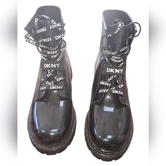 DKNY Black Tilly Lace-Up Combat Rain Booties Sz 10M Like New - Picture 2 of 5